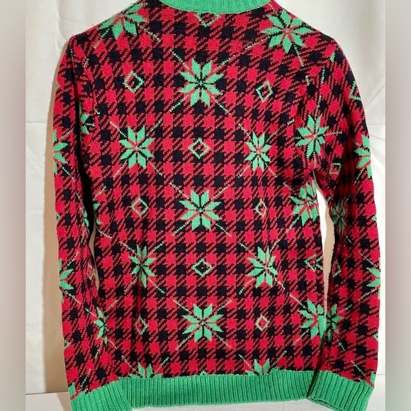 β¨ Ugly Christmas Cat Sweater Mens Festive Plaid Holiday Knit Large β¨ - Picture 3 of 7